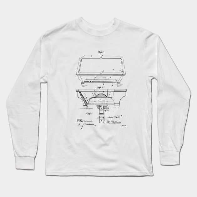 Billiard Table vintage patent drawing Long Sleeve T-Shirt by skstring